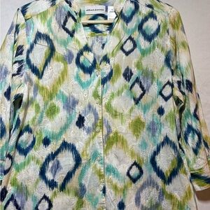 Alfred Dunner Multicolor Blouse - Green, Blue, White